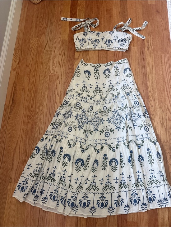 SAYLOR Dresses & Skirts - Women's White Maxi Skirt and Top with Blue Floral Print